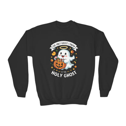 The Only Ghost I Know Is The Holy Ghost Halloween Themed Youth Christian Pullover Sweatshirt - ClaimedbyGodDesigns