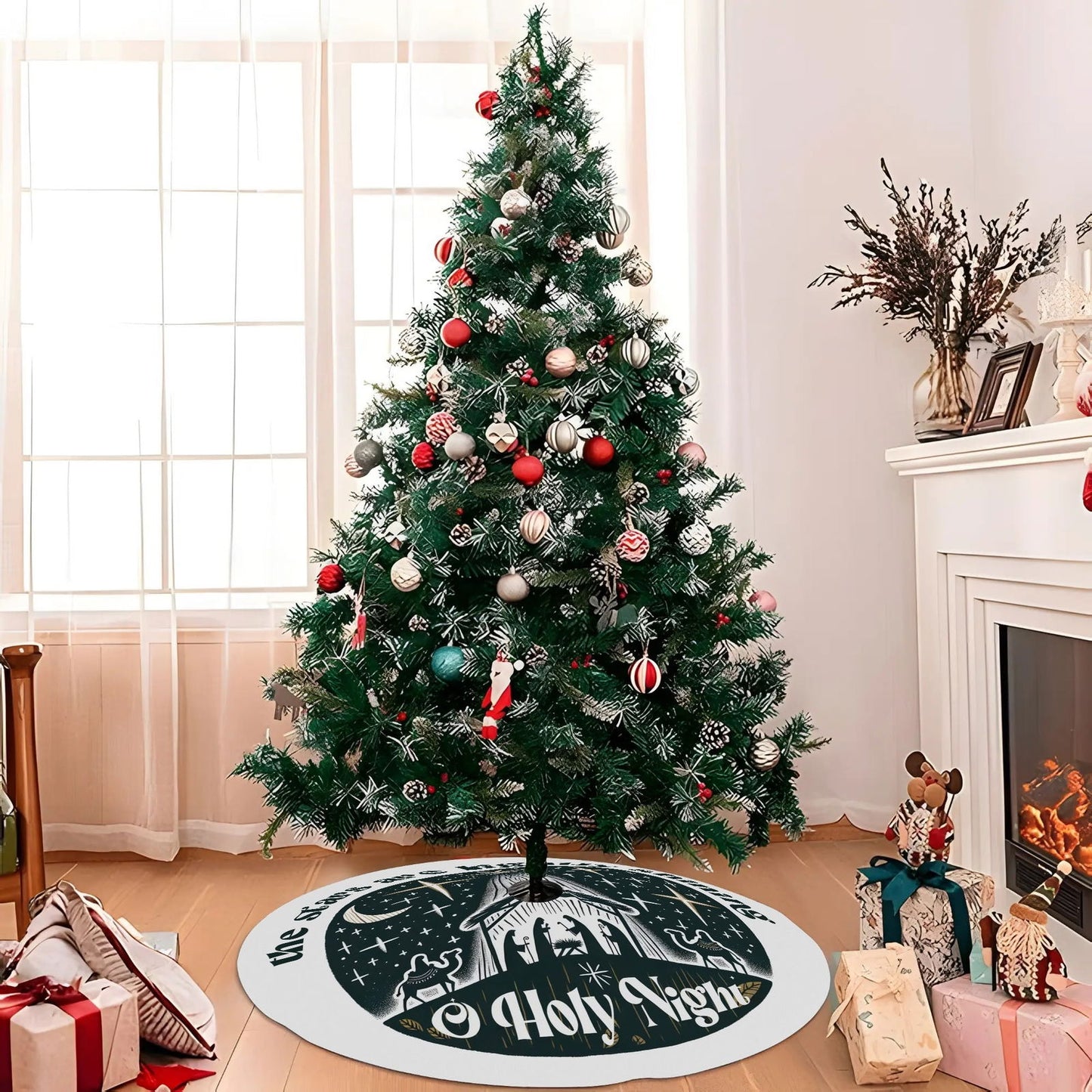 The Stars Are Bright And Shining Christian Christmas Tree Skirt - ClaimedbyGodDesigns