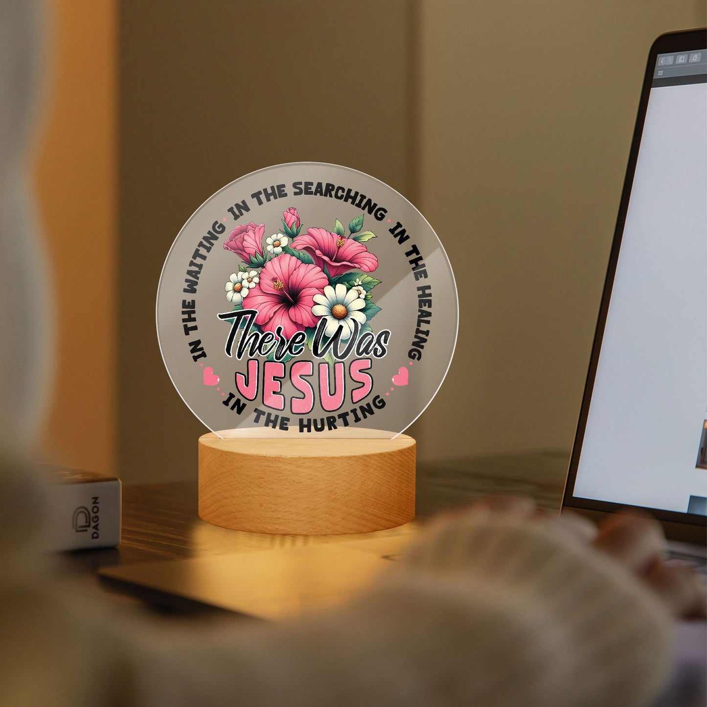 There He Was Christian Acrylic Plaque with Stand - Round - ClaimedbyGodDesigns