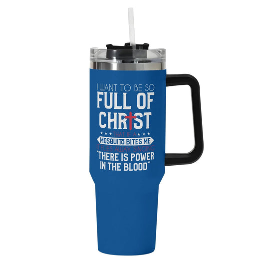 There Is Power In The Blood 40oz Stainless Steel Christian Tumbler Gift With Black Handle and Straw - ClaimedbyGodDesigns