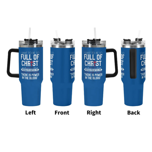 There Is Power In The Blood 40oz Stainless Steel Christian Tumbler Gift With Black Handle and Straw - ClaimedbyGodDesigns