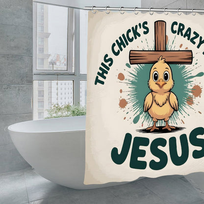 This Chick's Crazy About Jesus Christian Waterproof Shower Curtain - ClaimedbyGodDesigns