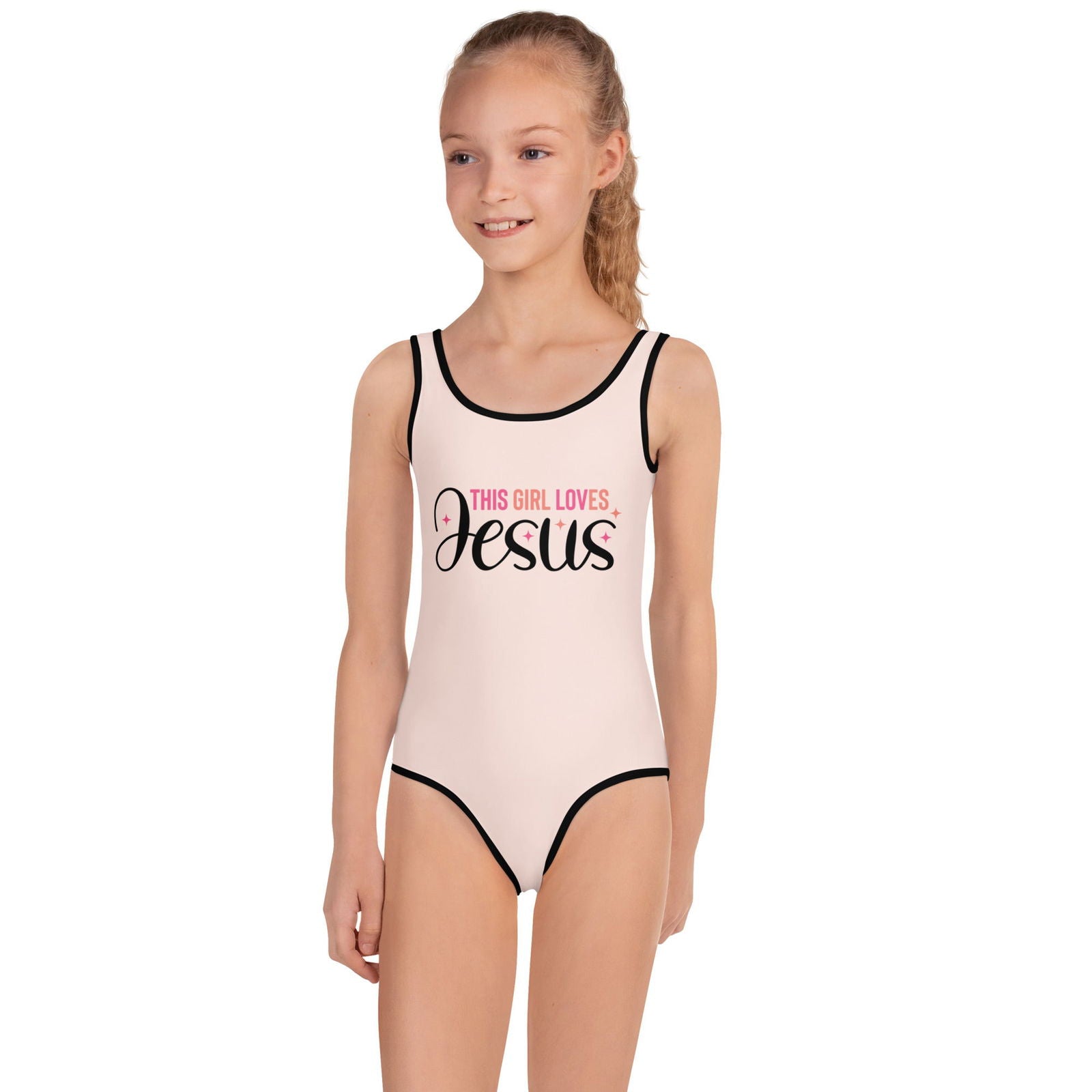 This Girl Loves Him Christian Kids Swimsuit - ClaimedbyGodDesigns