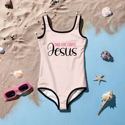 This Girl Loves Him Christian Kids Swimsuit - ClaimedbyGodDesigns
