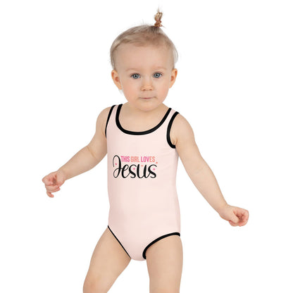 This Girl Loves Him Christian Kids Swimsuit - ClaimedbyGodDesigns