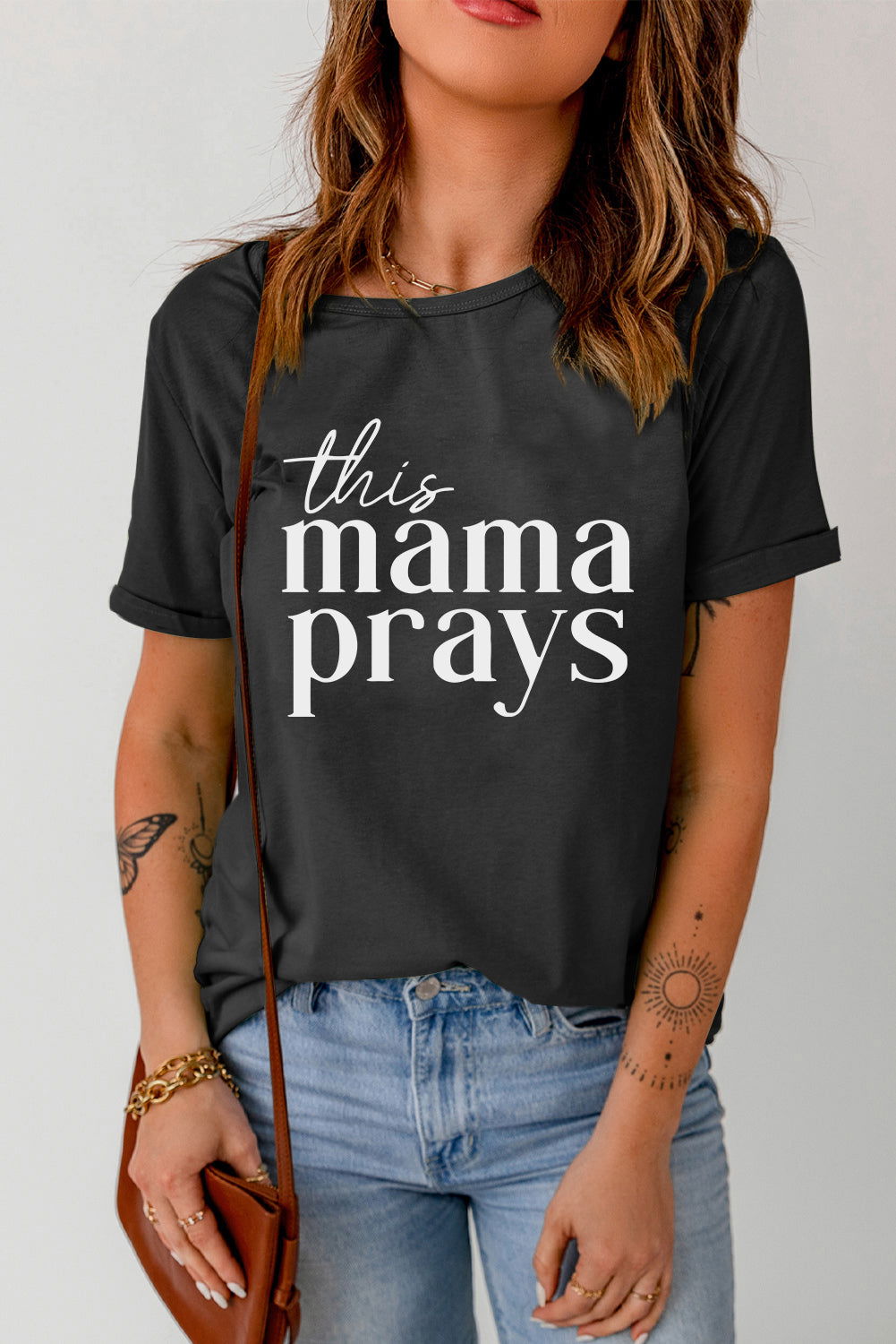 This Mama Prays Black Casual Short Sleeve Crew Neck Women's T Shirt - ClaimedbyGodDesigns