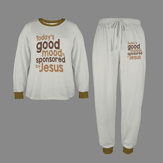 Today's Good Mood Is Sponsored By Jesus Christian Women's Leg Binding Pocket Long Pajama Set - ClaimedbyGodDesigns