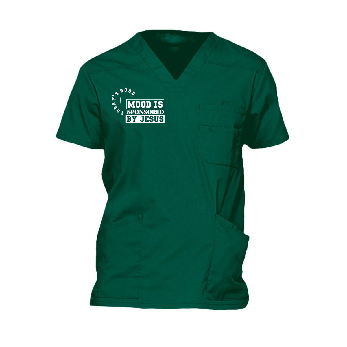 Today's Good Mood Is Sponsored By Jesus Men's Christian 5-Pocket V-Neck Premium Medical Scrub Top - ClaimedbyGodDesigns