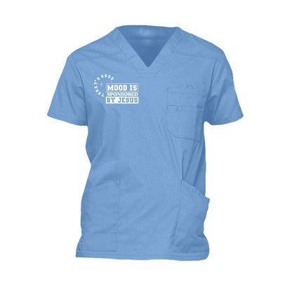 Today's Good Mood Is Sponsored By Jesus Men's Christian 5-Pocket V-Neck Premium Medical Scrub Top - ClaimedbyGodDesigns
