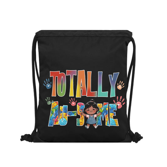 Totally Au-some Autism Awareness Black Gym Drawstring Bag(Single-Sided Print) - ClaimedbyGodDesigns