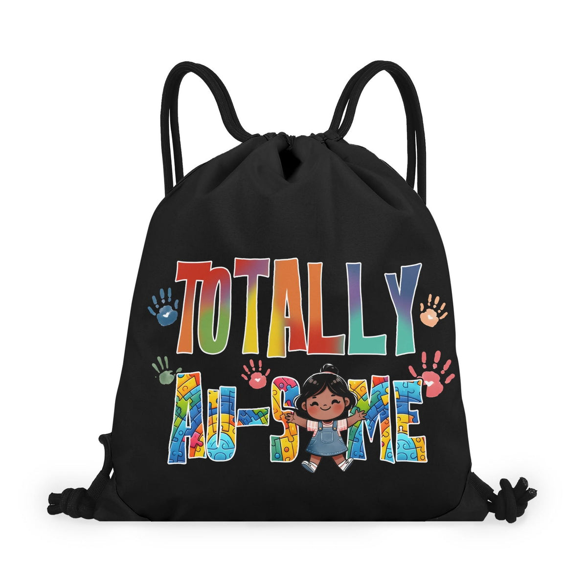 Totally Au-some Autism Awareness Black Gym Drawstring Bag(Single-Sided Print) - ClaimedbyGodDesigns