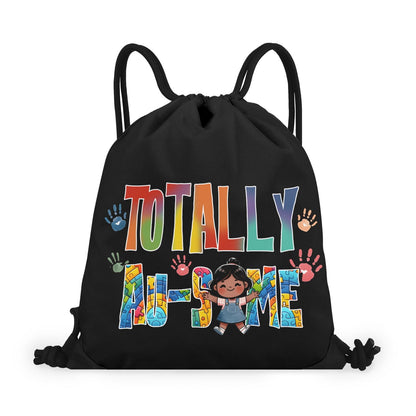 Totally Au-some Autism Awareness Black Gym Drawstring Bag(Single-Sided Print) - ClaimedbyGodDesigns