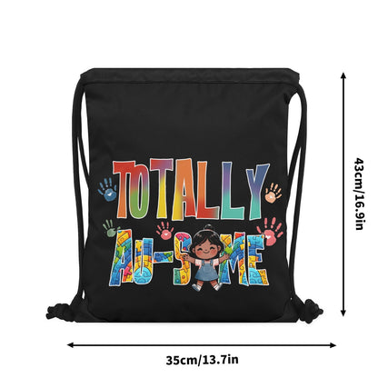 Totally Au-some Autism Awareness Black Gym Drawstring Bag(Single-Sided Print) - ClaimedbyGodDesigns