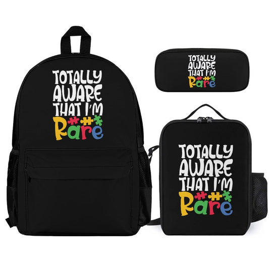 Totally Aware I'm Rare Autism Awareness Set of 3 Bags (Shoulder Bag Lunch Bag & Pencil Pouch) - ClaimedbyGodDesigns