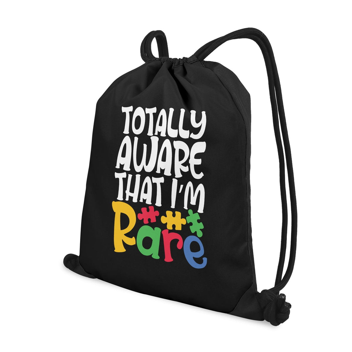 Totally Aware Im Rare Autism Awareness Black Drawstring Bag(Single-Sided Print) - ClaimedbyGodDesigns