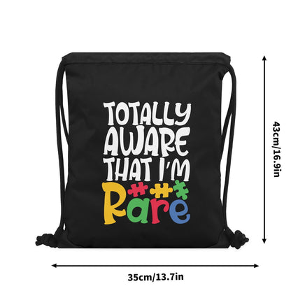 Totally Aware Im Rare Autism Awareness Black Drawstring Bag(Single-Sided Print) - ClaimedbyGodDesigns