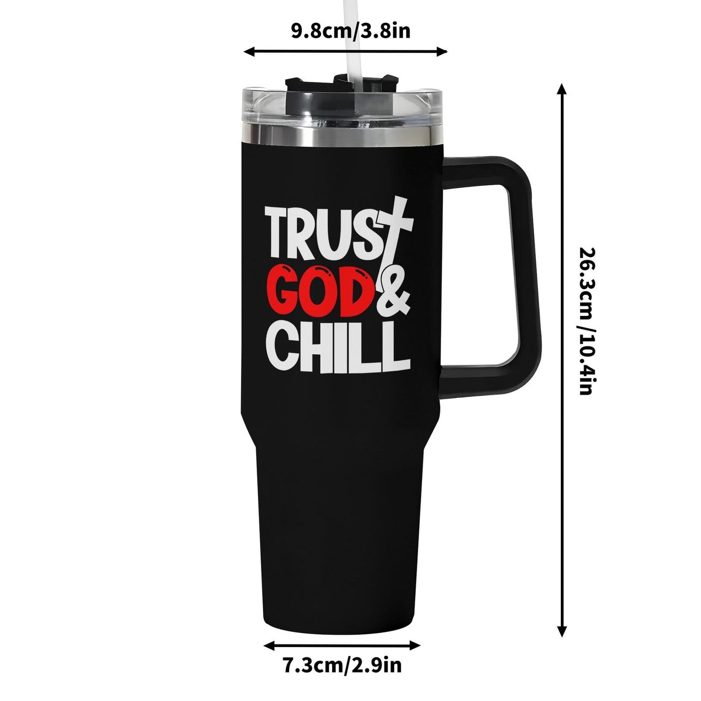 Trust God And Chill 40oz Stainless Steel Christian Tumbler Gift With Black Handle and Straw - ClaimedbyGodDesigns