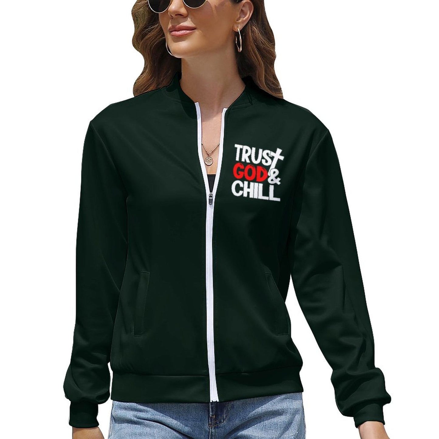 Trust God And Chill Christian Women's Zipper Jacket - ClaimedbyGodDesigns