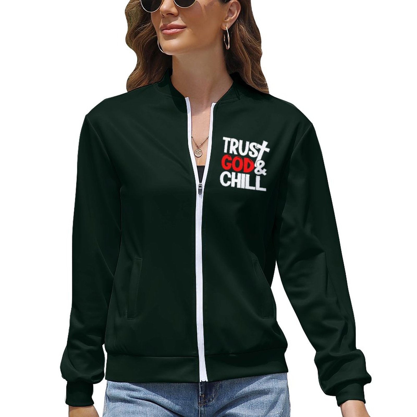 Trust God And Chill Christian Women's Zipper Jacket - ClaimedbyGodDesigns