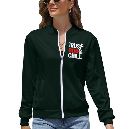 Trust God And Chill Christian Women's Zipper Jacket - ClaimedbyGodDesigns