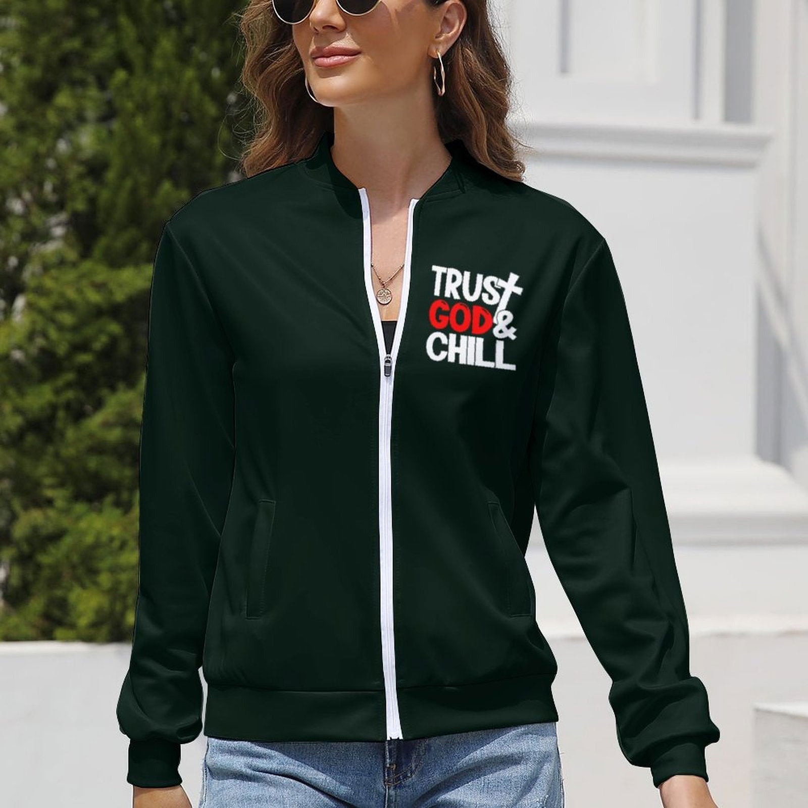 Trust God And Chill Christian Women's Zipper Jacket - ClaimedbyGodDesigns