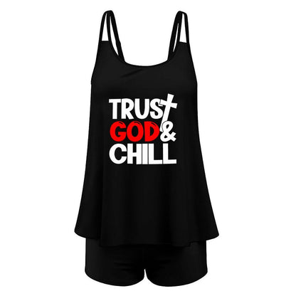 Trust Him And Chill Christian Tankini Two-Piece Swimsuit for Women - ClaimedbyGodDesigns