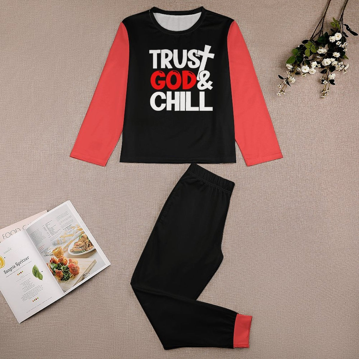 Trust Him And Chill Youth Christian Long Sleeve Pajamas - ClaimedbyGodDesigns