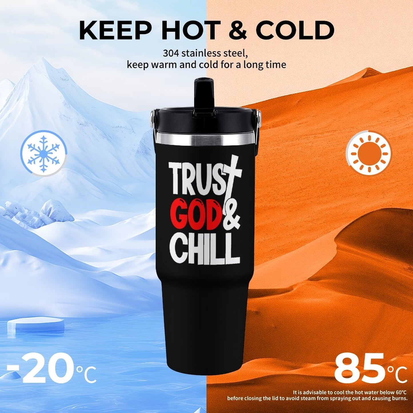 Trust Him And Chill  Christian 30oz Car Tumbler with Handle - ClaimedbyGodDesigns