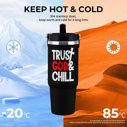 Trust Him And Chill  Christian 30oz Car Tumbler with Handle - ClaimedbyGodDesigns