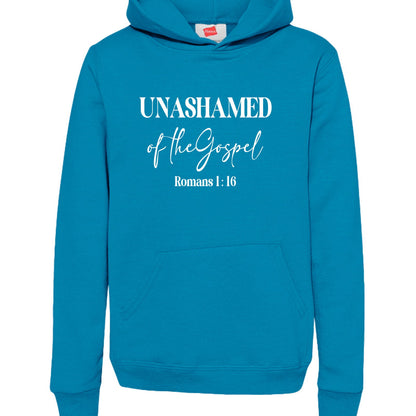 Unashamed of the Gospel Youth Christian Pullover Hooded Sweatshirt - ClaimedbyGodDesigns