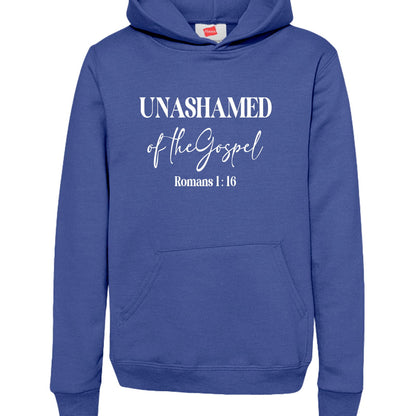 Unashamed of the Gospel Youth Christian Pullover Hooded Sweatshirt - ClaimedbyGodDesigns