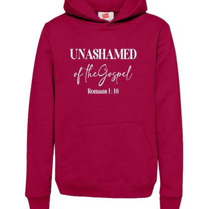 Unashamed of the Gospel Youth Christian Pullover Hooded Sweatshirt - ClaimedbyGodDesigns