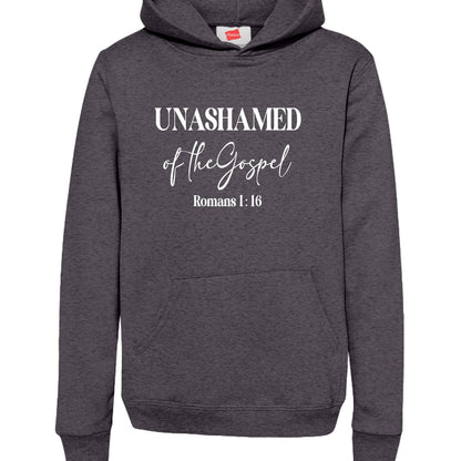 Unashamed of the Gospel Youth Christian Pullover Hooded Sweatshirt - ClaimedbyGodDesigns