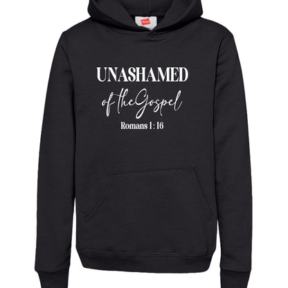Unashamed of the Gospel Youth Christian Pullover Hooded Sweatshirt - ClaimedbyGodDesigns