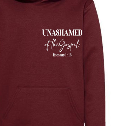 Unashamed of the Gospel Youth Christian Pullover Hooded Sweatshirt - ClaimedbyGodDesigns