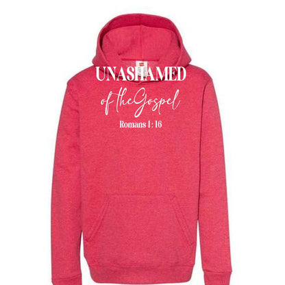 Unashamed of the Gospel Youth Christian Pullover Hooded Sweatshirt - ClaimedbyGodDesigns