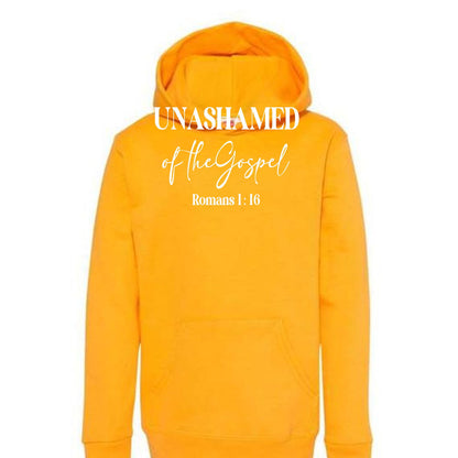 Unashamed of the Gospel Youth Christian Pullover Hooded Sweatshirt - ClaimedbyGodDesigns