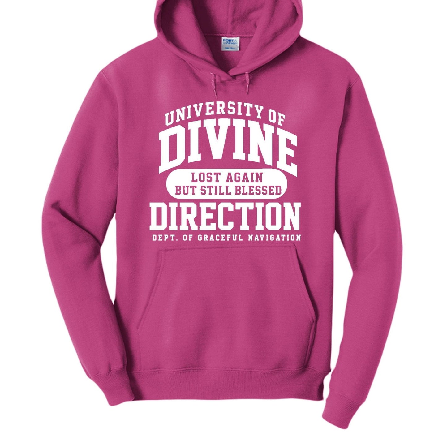University Of Divine Direction Funny Christian University Pullover Hooded Sweatshirt - ClaimedbyGodDesigns