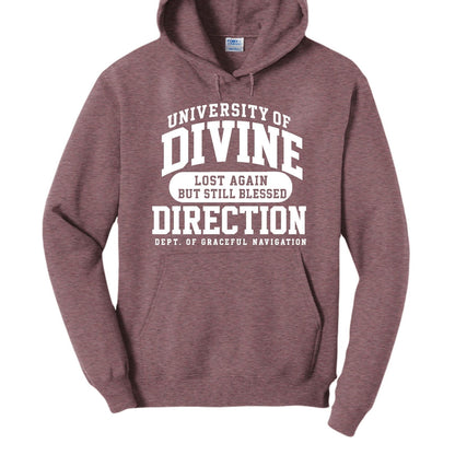 University Of Divine Direction Funny Christian University Pullover Hooded Sweatshirt - ClaimedbyGodDesigns