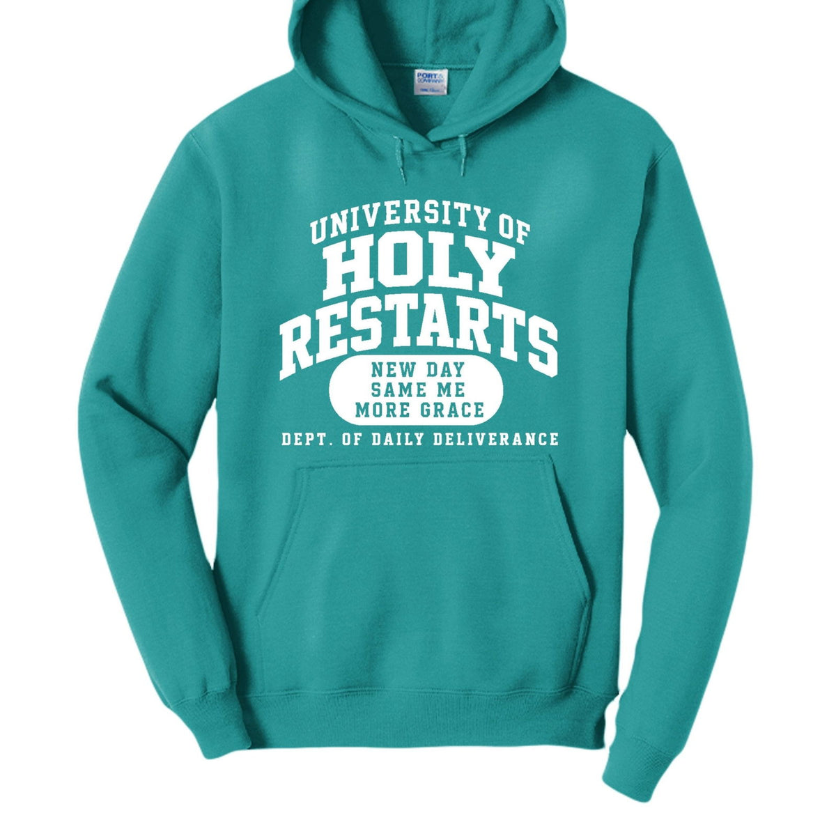 University Of Holy Restarts Funny Christian University Pullover Hooded Sweatshirt - ClaimedbyGodDesigns