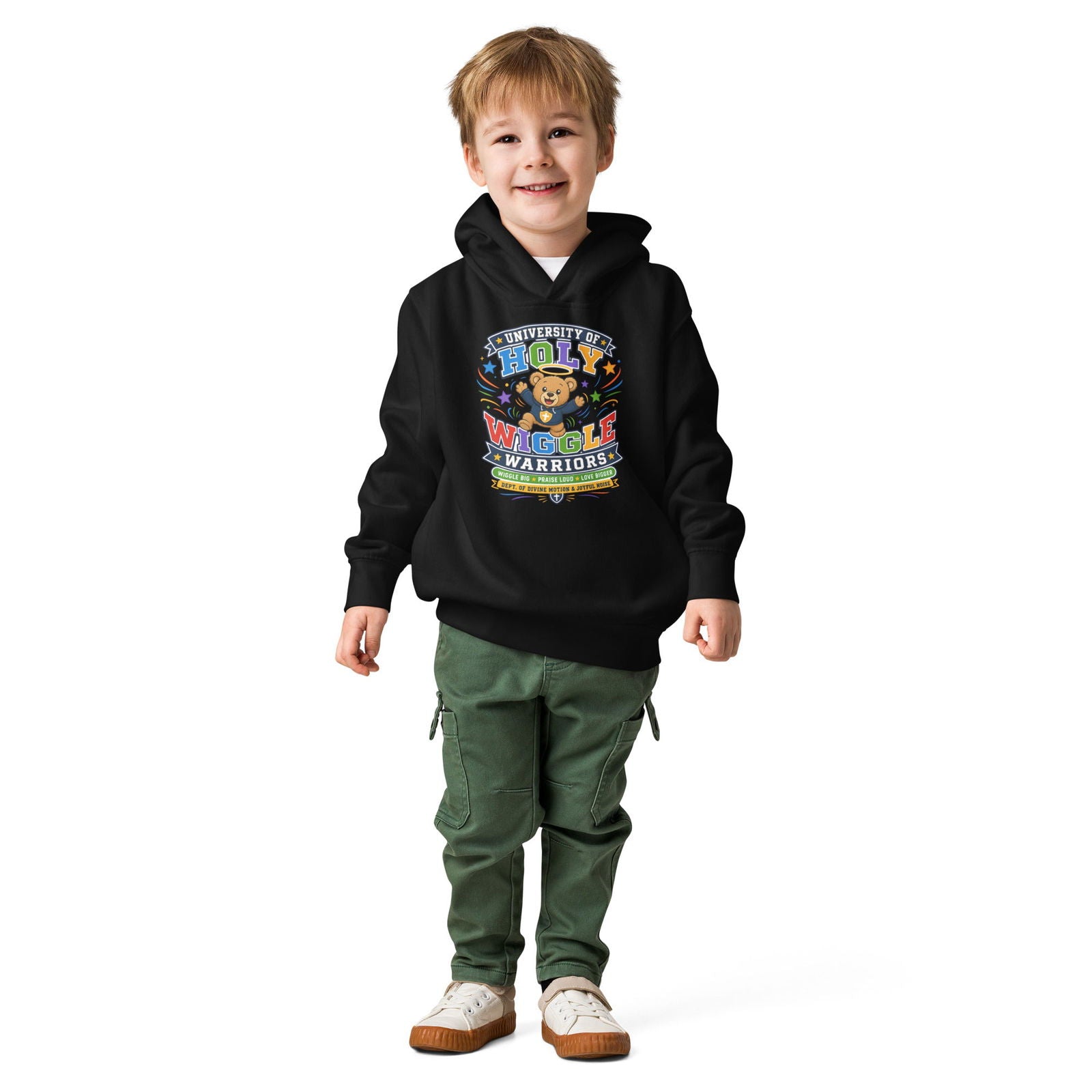 University Of Holy Wiggle Warriors Christian University Toddler Pullover Hooded Sweatshirt - ClaimedbyGodDesigns