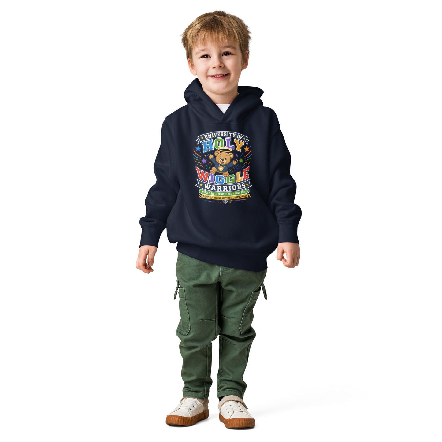 University Of Holy Wiggle Warriors Christian University Toddler Pullover Hooded Sweatshirt - ClaimedbyGodDesigns