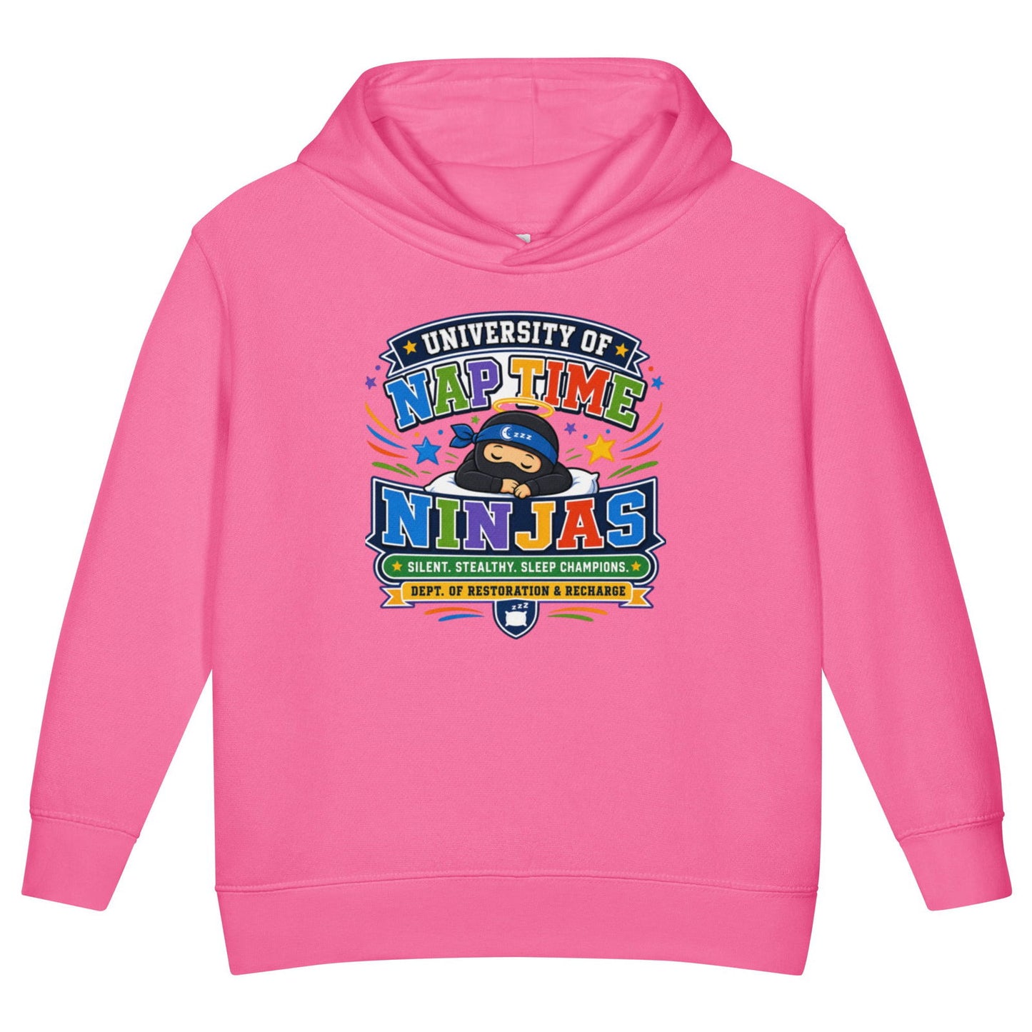 University Of Naptime Ninjas Christian University Toddler Pullover Hooded Sweatshirt - ClaimedbyGodDesigns
