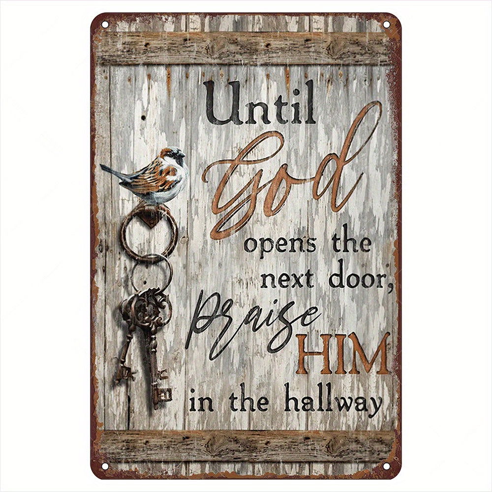 Until God Opens The Door Christian Vintage Metal Tin Sign - ClaimedbyGodDesigns