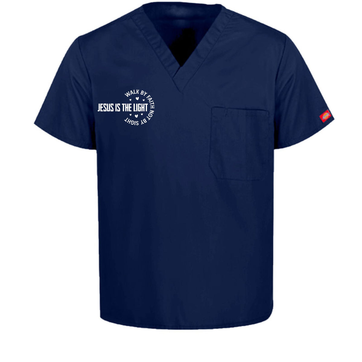 Walk By Faith Unisex 1-Pocket Tuckable V-Neck Medical Scrub Top - ClaimedbyGodDesigns