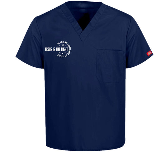 Walk By Faith Unisex 1-Pocket Tuckable V-Neck Medical Scrub Top - ClaimedbyGodDesigns