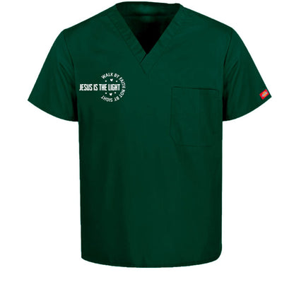 Walk By Faith Unisex 1-Pocket Tuckable V-Neck Medical Scrub Top - ClaimedbyGodDesigns