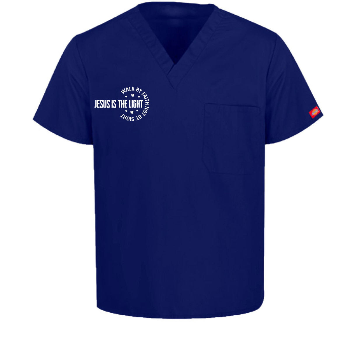 Walk By Faith Unisex 1-Pocket Tuckable V-Neck Medical Scrub Top - ClaimedbyGodDesigns