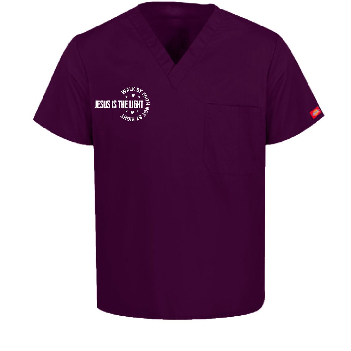 Walk By Faith Unisex 1-Pocket Tuckable V-Neck Medical Scrub Top - ClaimedbyGodDesigns