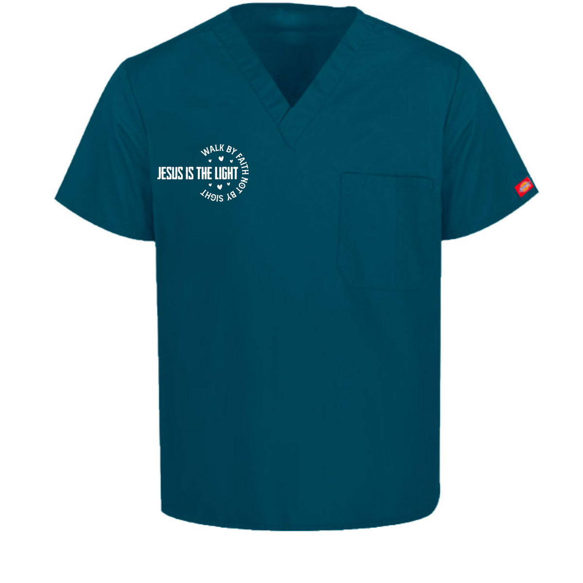 Walk By Faith Unisex 1-Pocket Tuckable V-Neck Medical Scrub Top - ClaimedbyGodDesigns